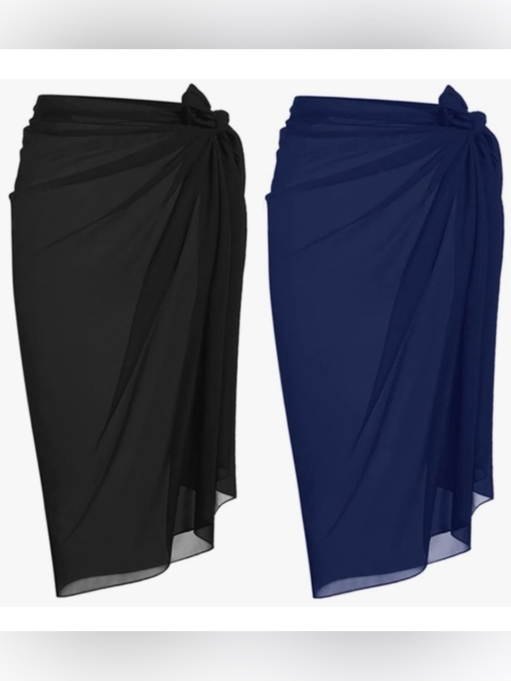 Ekouaer 2-Piece Women's Swim Sarong Black & Blue, Medium, NWOT